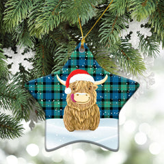 Gunn Ancient Tartan Christmas Ceramic Ornament - Highland Cows Style