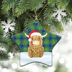 Johnson Ancient Tartan Christmas Ceramic Ornament - Highland Cows Style