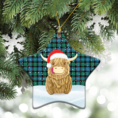 Mitchell Ancient Tartan Christmas Ceramic Ornament - Highland Cows Style