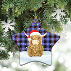 Rutherford Tartan Christmas Ceramic Ornament - Highland Cows Style