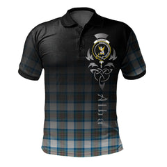 Stewart Muted Blue Tartan Polo Shirt - Alba Celtic Style
