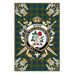 Aiton Tartan Crest Black Garden Flag - Gold Thistle Style