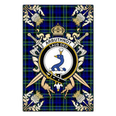 Arbuthnot Modern Tartan Crest Black Garden Flag - Gold Thistle Style