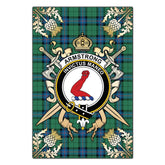 Armstrong Ancient Tartan Crest Black Garden Flag - Gold Thistle Style