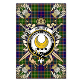 Arnott Tartan Crest Black Garden Flag - Gold Thistle Style