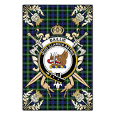 Baillie Modern Tartan Crest Black Garden Flag - Gold Thistle Style