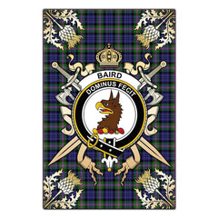 Baird Modern Tartan Crest Black Garden Flag - Gold Thistle Style