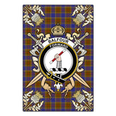 Balfour Modern Tartan Crest Black Garden Flag - Gold Thistle Style