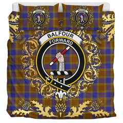Balfour Modern Tartan Crest Bedding Set - Golden Thistle Style