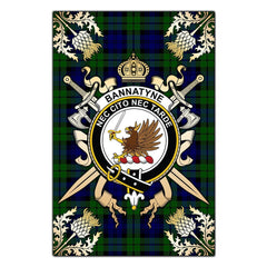 Bannatyne Tartan Crest Black Garden Flag - Gold Thistle Style