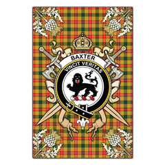 Baxter Tartan Crest Black Garden Flag - Gold Thistle Style