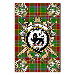 Baxter Modern Tartan Crest Black Garden Flag - Gold Thistle Style