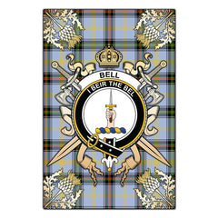 Bell Of The Borders Tartan Crest Black Garden Flag - Gold Thistle Style