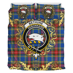 Bethune Tartan Crest Bedding Set - Golden Thistle Style