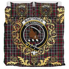Borthwick Tartan Crest Bedding Set - Golden Thistle Style