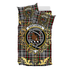Borthwick Dress Tartan Crest Bedding Set - Golden Thistle Style