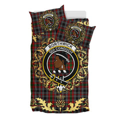 Borthwick Hunting Tartan Crest Bedding Set - Golden Thistle Style
