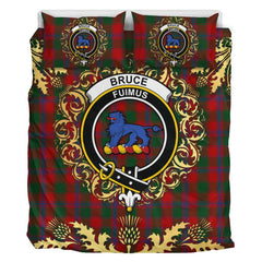 Bruce Old Tartan Crest Bedding Set - Golden Thistle Style