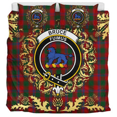 Bruce Old Tartan Crest Bedding Set - Golden Thistle Style