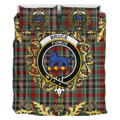 Bruce of Kinnaird Tartan Crest Bedding Set - Golden Thistle Style