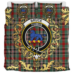 Bruce of Kinnaird Tartan Crest Bedding Set - Golden Thistle Style