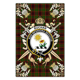 Buchan Modern Tartan Crest Black Garden Flag - Gold Thistle Style