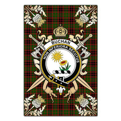 Buchan Modern Tartan Crest Black Garden Flag - Gold Thistle Style