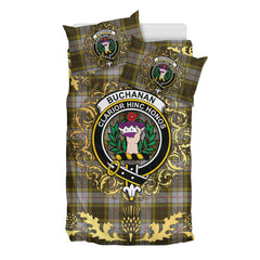 Buchanan Dress Tartan Crest Bedding Set - Golden Thistle Style