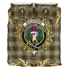 Buchanan Dress Tartan Crest Bedding Set - Golden Thistle Style
