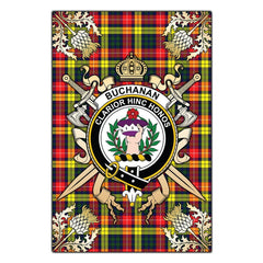 Buchanan Modern Tartan Crest Black Garden Flag - Gold Thistle Style