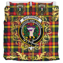 Buchanan Modern Tartan Crest Bedding Set - Golden Thistle Style