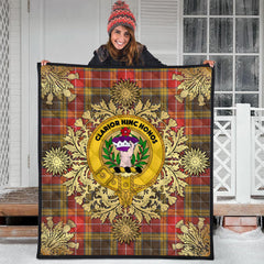 Buchanan Old Set Weathered Tartan Crest Premium Quilt - Gold Thistle Style