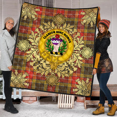 Buchanan Old Set Weathered Tartan Crest Premium Quilt - Gold Thistle Style