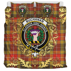 Buchanan Old Set Weathered Tartan Crest Bedding Set - Golden Thistle Style