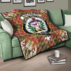 Buchanan Old Set Weathered Tartan Crest Premium Quilt - Gold Thistle Style