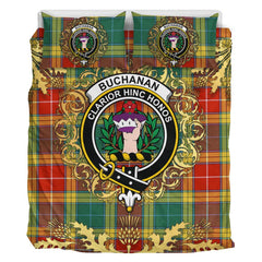 Buchanan Old Sett Tartan Crest Bedding Set - Golden Thistle Style
