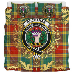 Buchanan Old Sett Tartan Crest Bedding Set - Golden Thistle Style