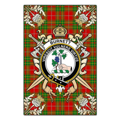 Burnett Ancient Tartan Crest Black Garden Flag - Gold Thistle Style