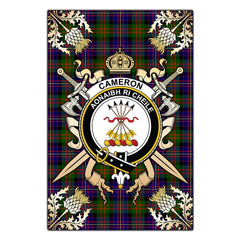 Cameron Of Erracht Modern Tartan Crest Black Garden Flag - Gold Thistle Style