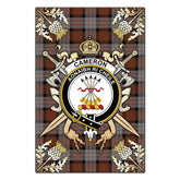 Cameron Of Erracht Weathered Tartan Crest Black Garden Flag - Gold Thistle Style