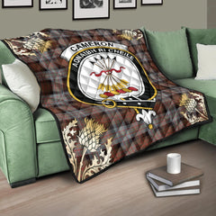 Cameron of Erracht Weathered Tartan Crest Premium Quilt - Gold Thistle Style