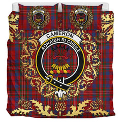 Cameron of Locheil Tartan Crest Bedding Set - Golden Thistle Style