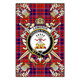 Cameron Of Lochiel Modern Tartan Crest Black Garden Flag - Gold Thistle Style