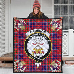Cameron of Lochiel Modern Tartan Crest Premium Quilt - Gold Thistle Style