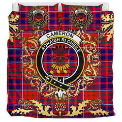 Cameron of Lochiel Modern Tartan Crest Bedding Set - Golden Thistle Style