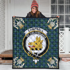 Campbell Ancient 02 Tartan Crest Premium Quilt - Gold Thistle Style