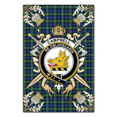 Campbell Argyll Ancient Tartan Crest Black Garden Flag - Gold Thistle Style