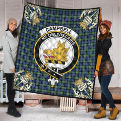 Campbell Argyll Ancient Tartan Crest Premium Quilt - Gold Thistle Style