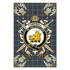 Campbell Argyll Modern Tartan Crest Black Garden Flag - Gold Thistle Style
