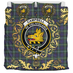 Campbell Argyll Modern Tartan Crest Bedding Set - Golden Thistle Style